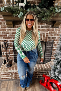 Green Check Mesh Top