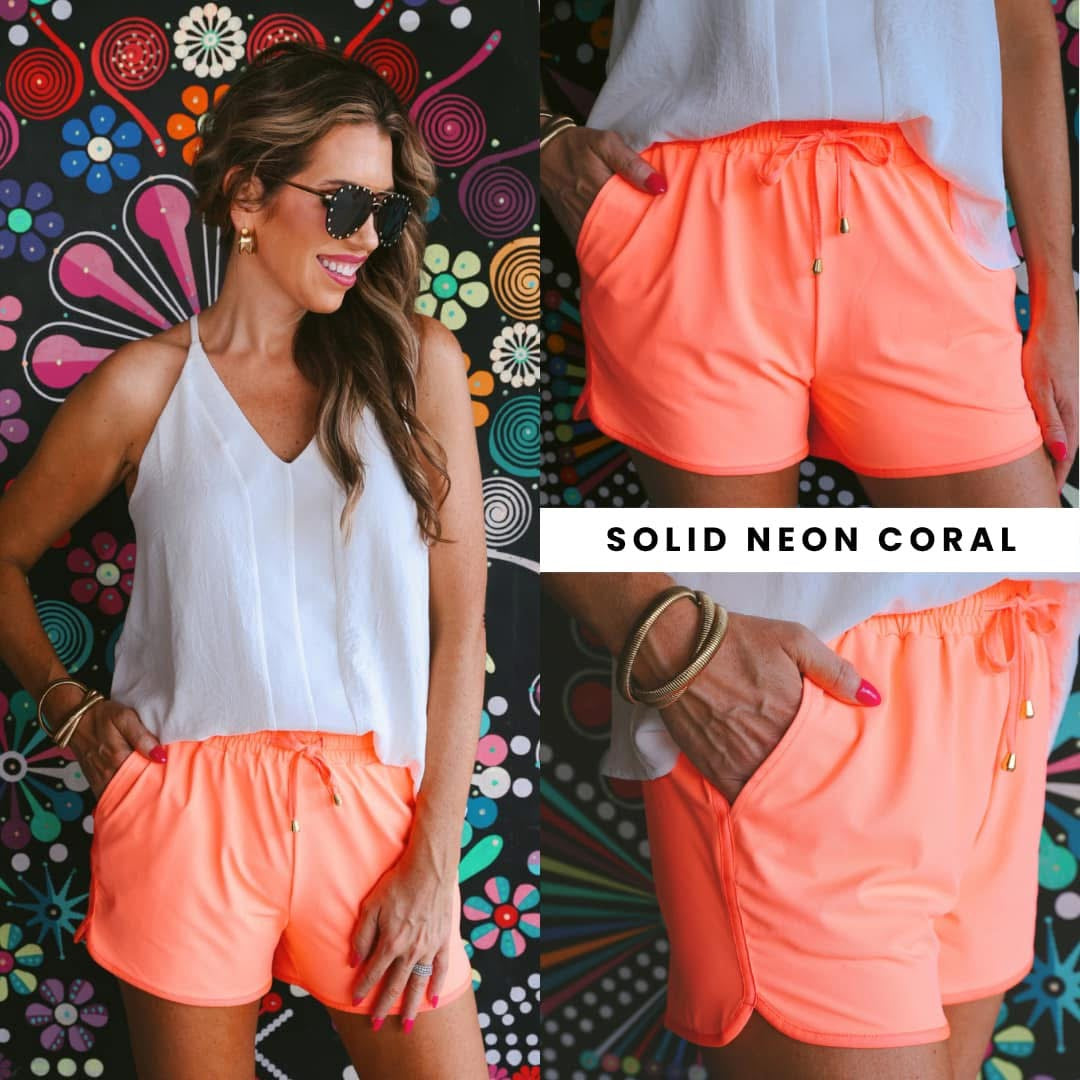 Solid Neon Coral Everyday Shorts *PreOrder ETA Ship 3/5*