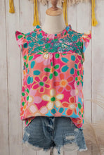 Load image into Gallery viewer, Embroidered Floral Print Ruffle Top
