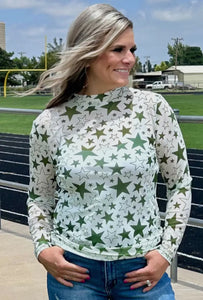 Star Mesh Top - Green & White