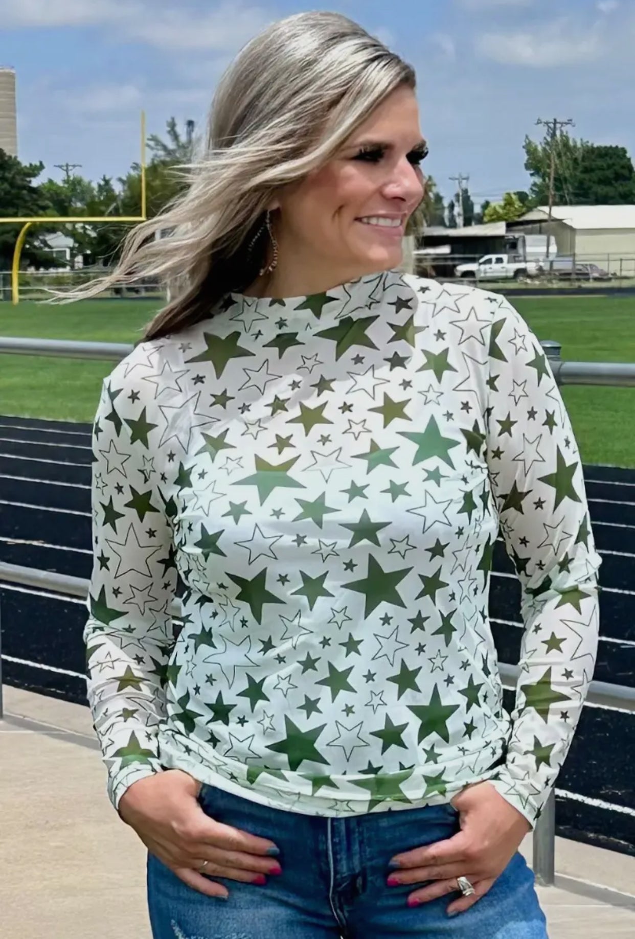 Star Mesh Top - Green & White