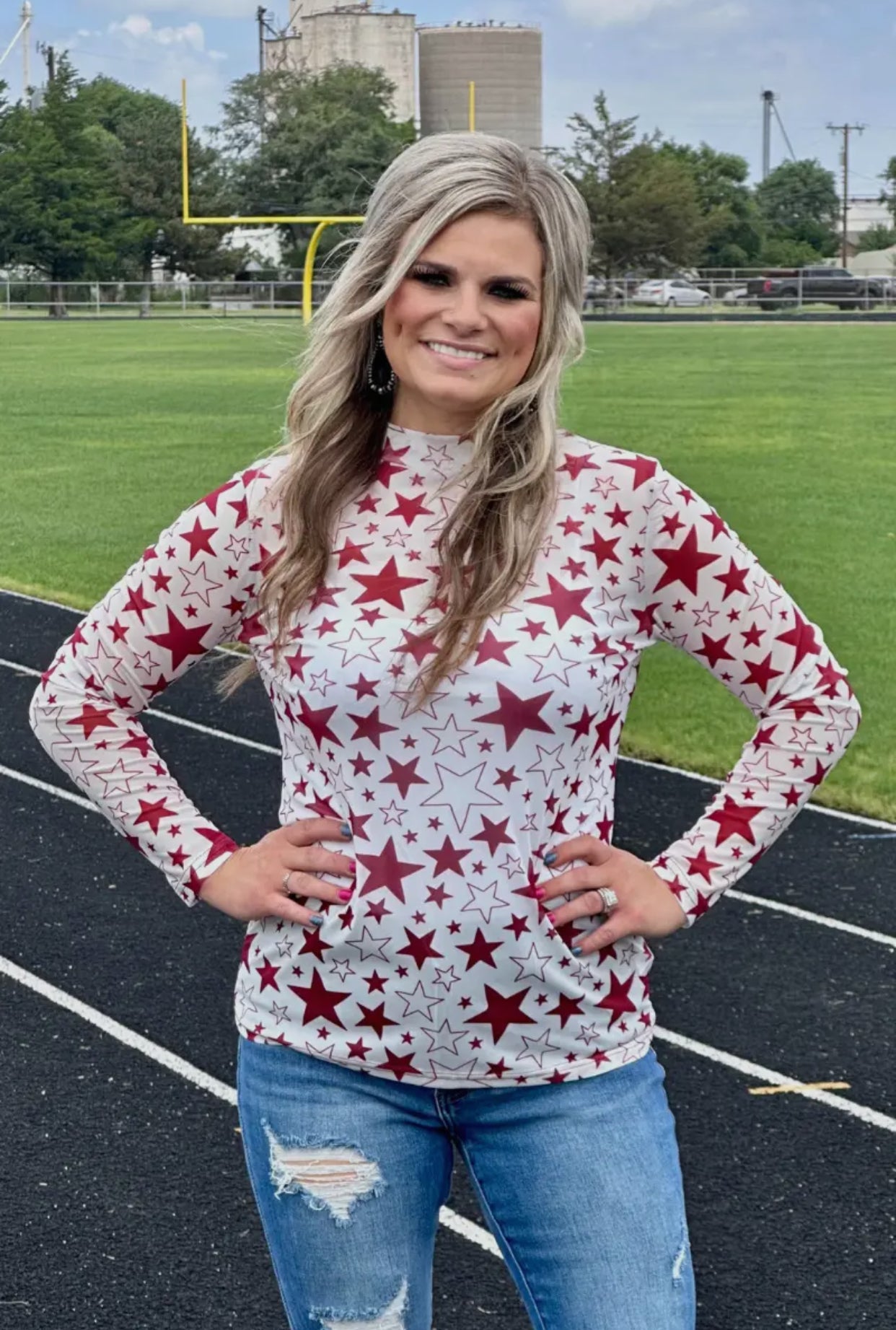 Star Mesh Top - Maroon & White