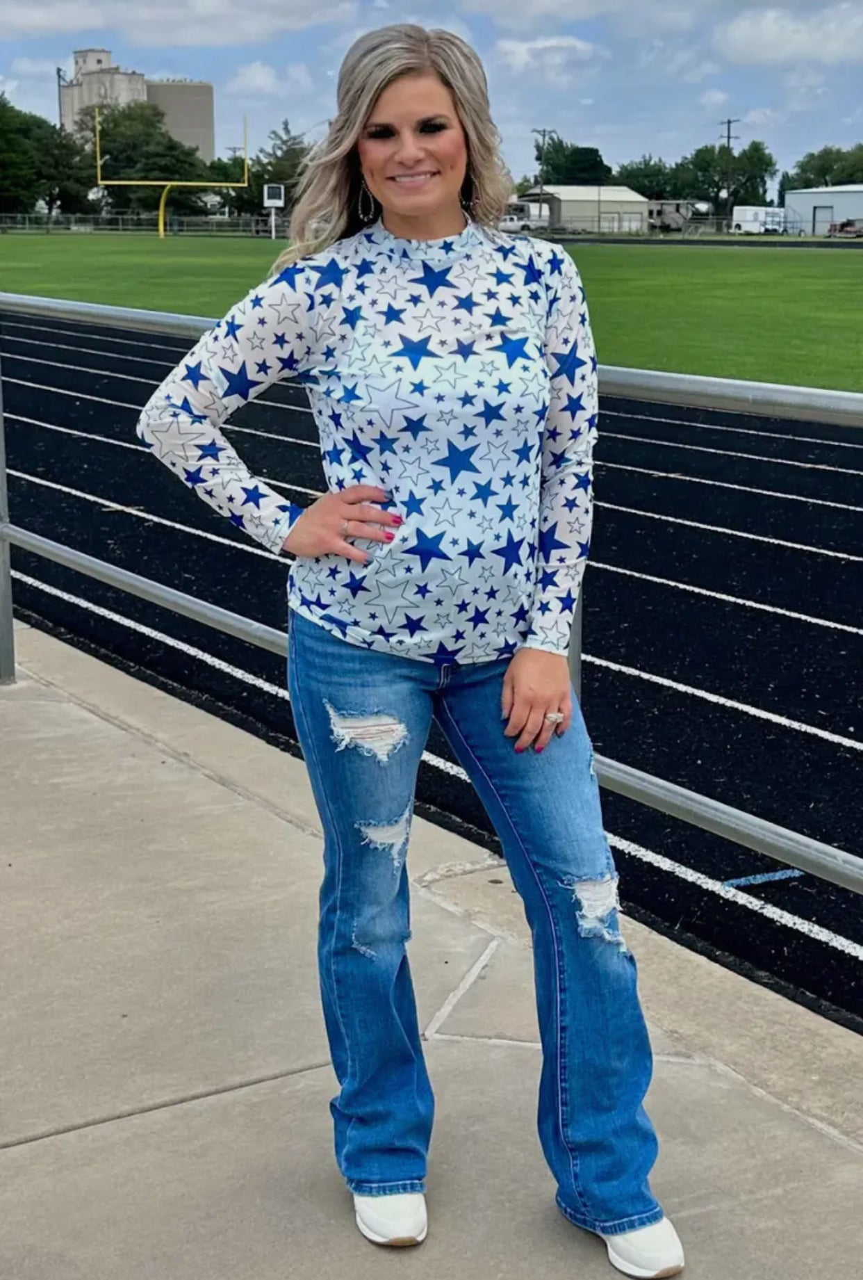 Star Mesh Top - Blue & White