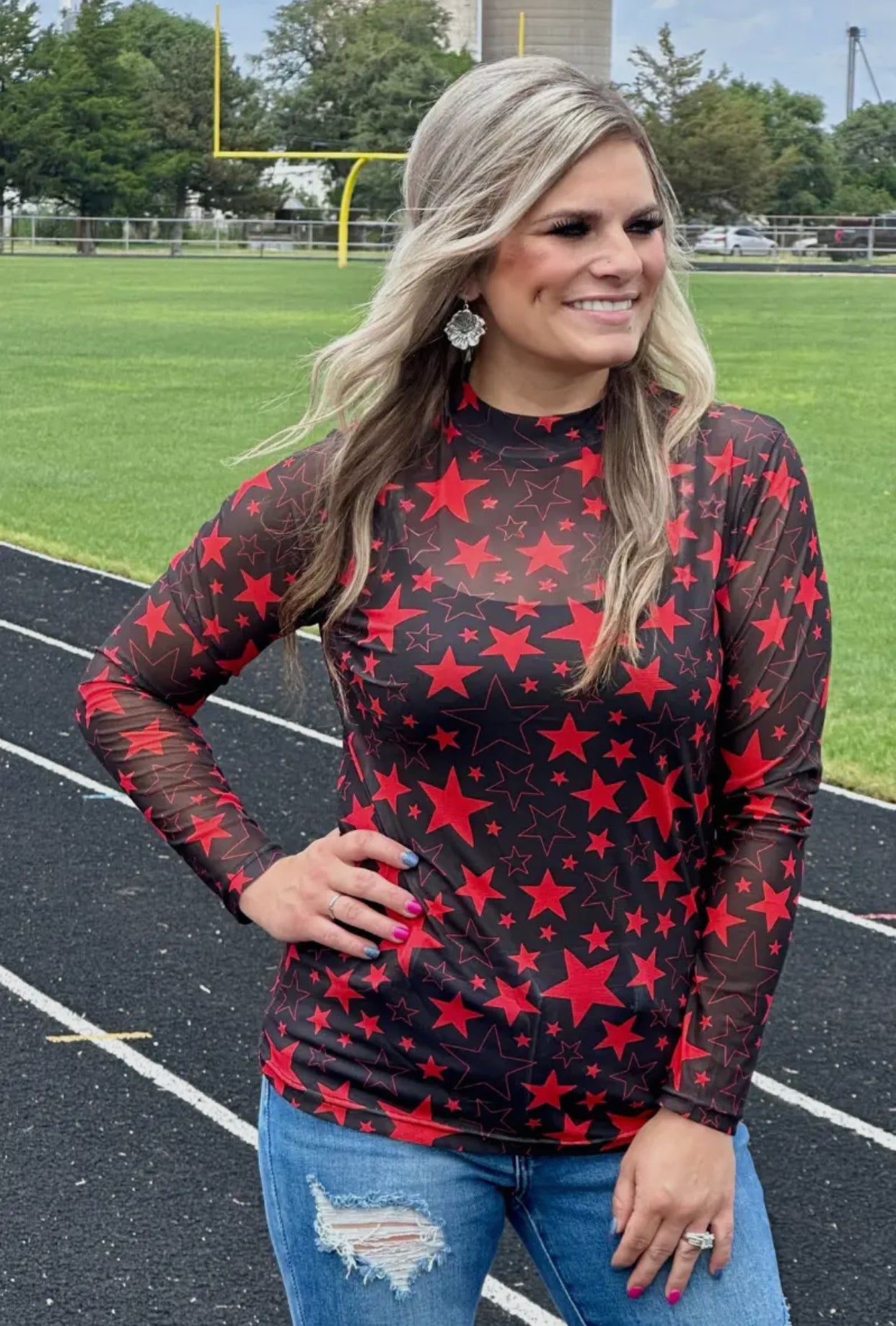 Star Mesh Top - Black & Red