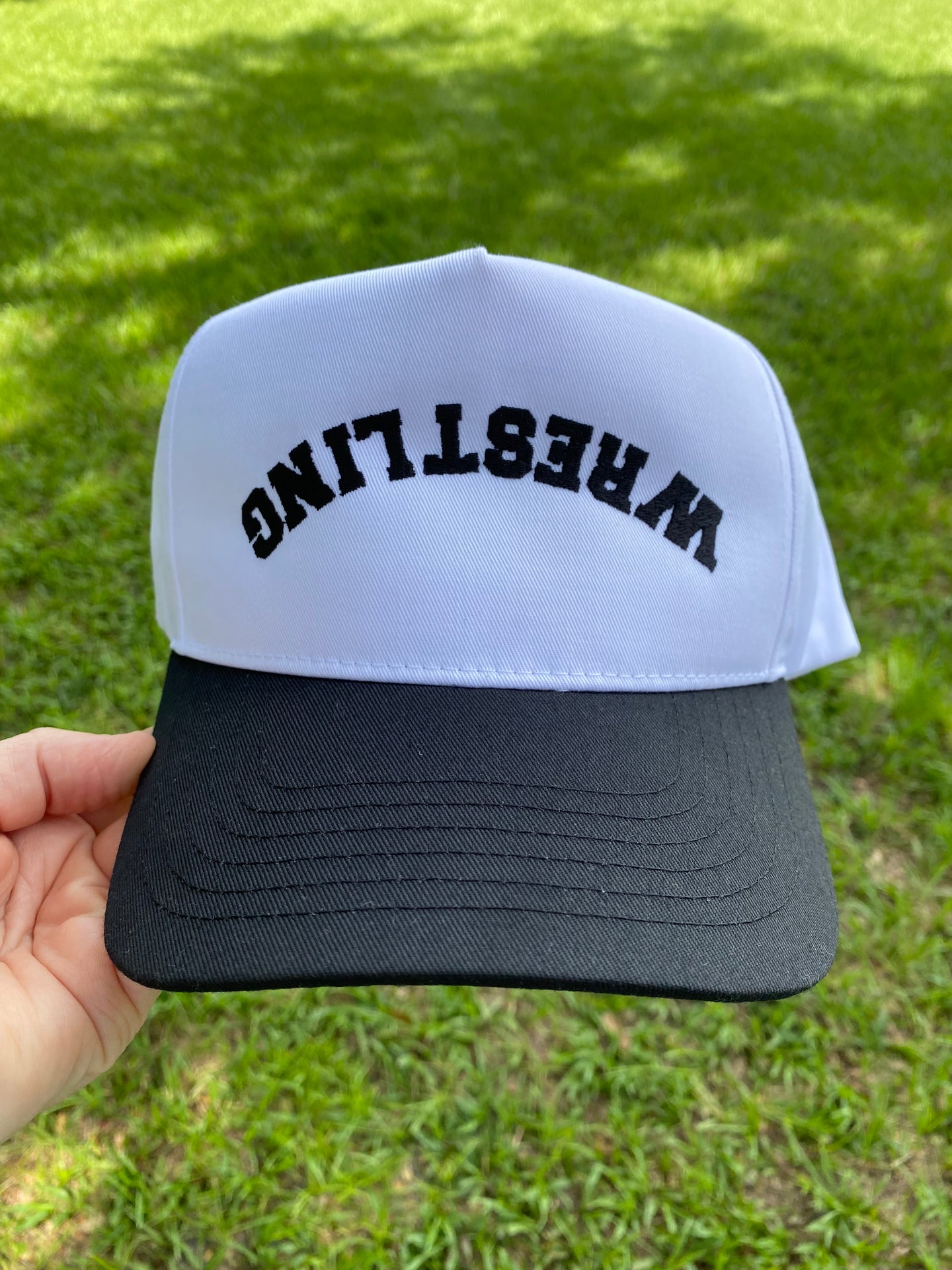 Embroidered Upside Down Hat - White & Black