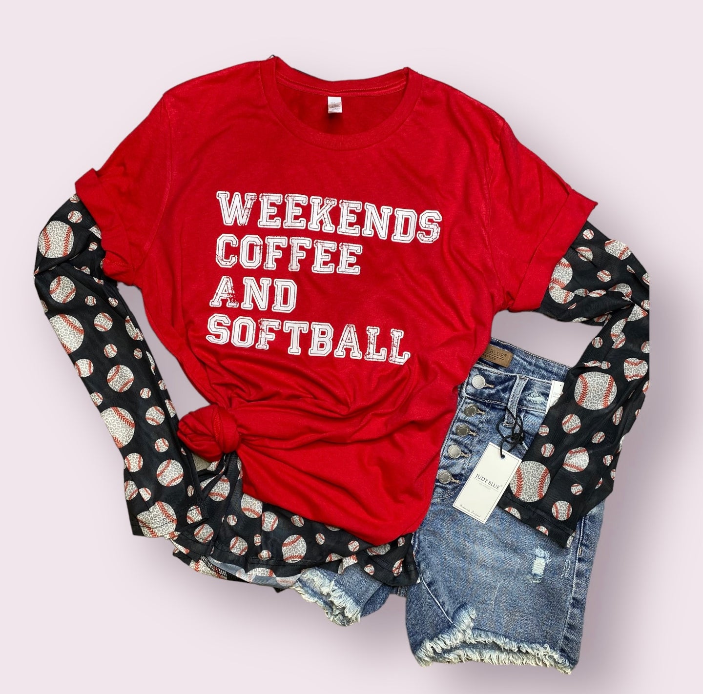 Weekends Coffee & Softball Crew Neck Tee