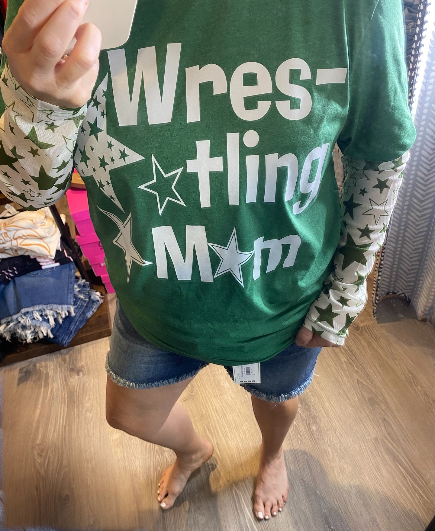 Wresting Mom Star Tee - Green