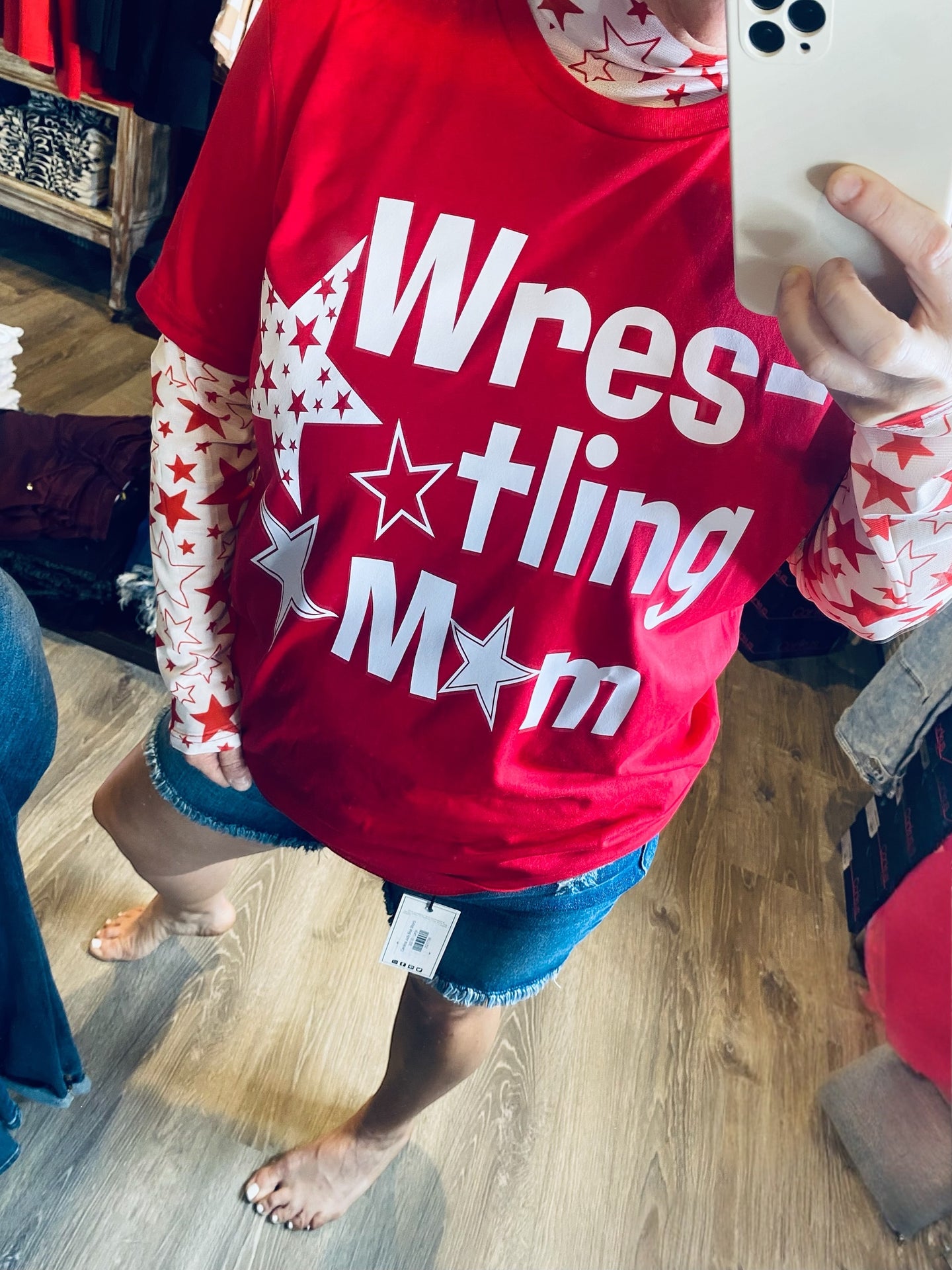 Wresting Mom Star Tee - Red