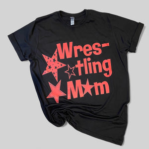 Wresting Mom Star Tee - Red & Black