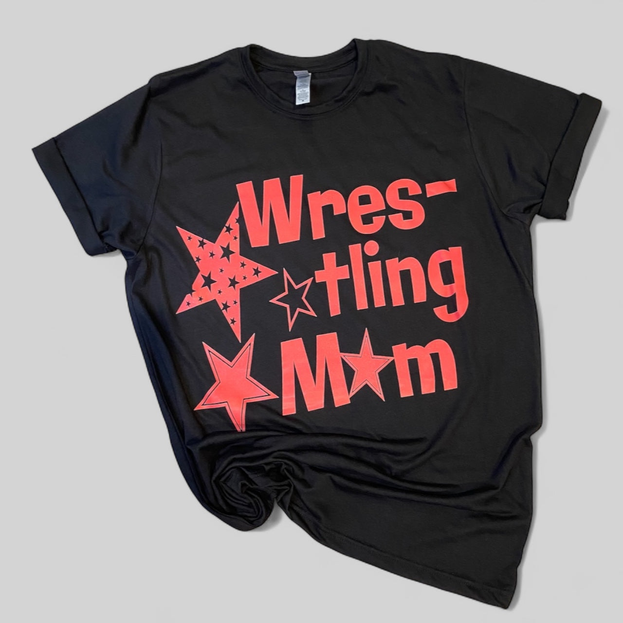 Wresting Mom Star Tee - Red & Black