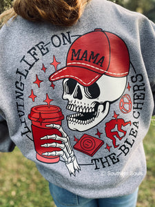 Living Life On The Bleachers Red Crew or Hoodie