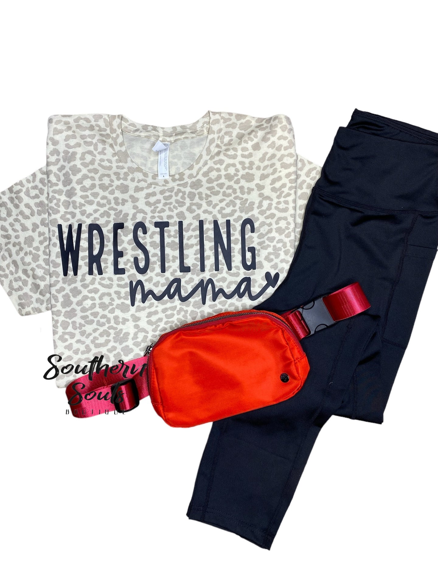 Leopard Wrestling Mama Crew Neck Tee