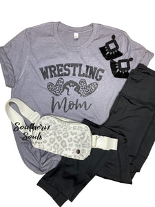 Wrestling Mom Leopard Crew Neck Tee