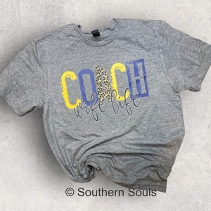 Coach Wife Life Crew Neck Tee - Golden Yellow & Blue