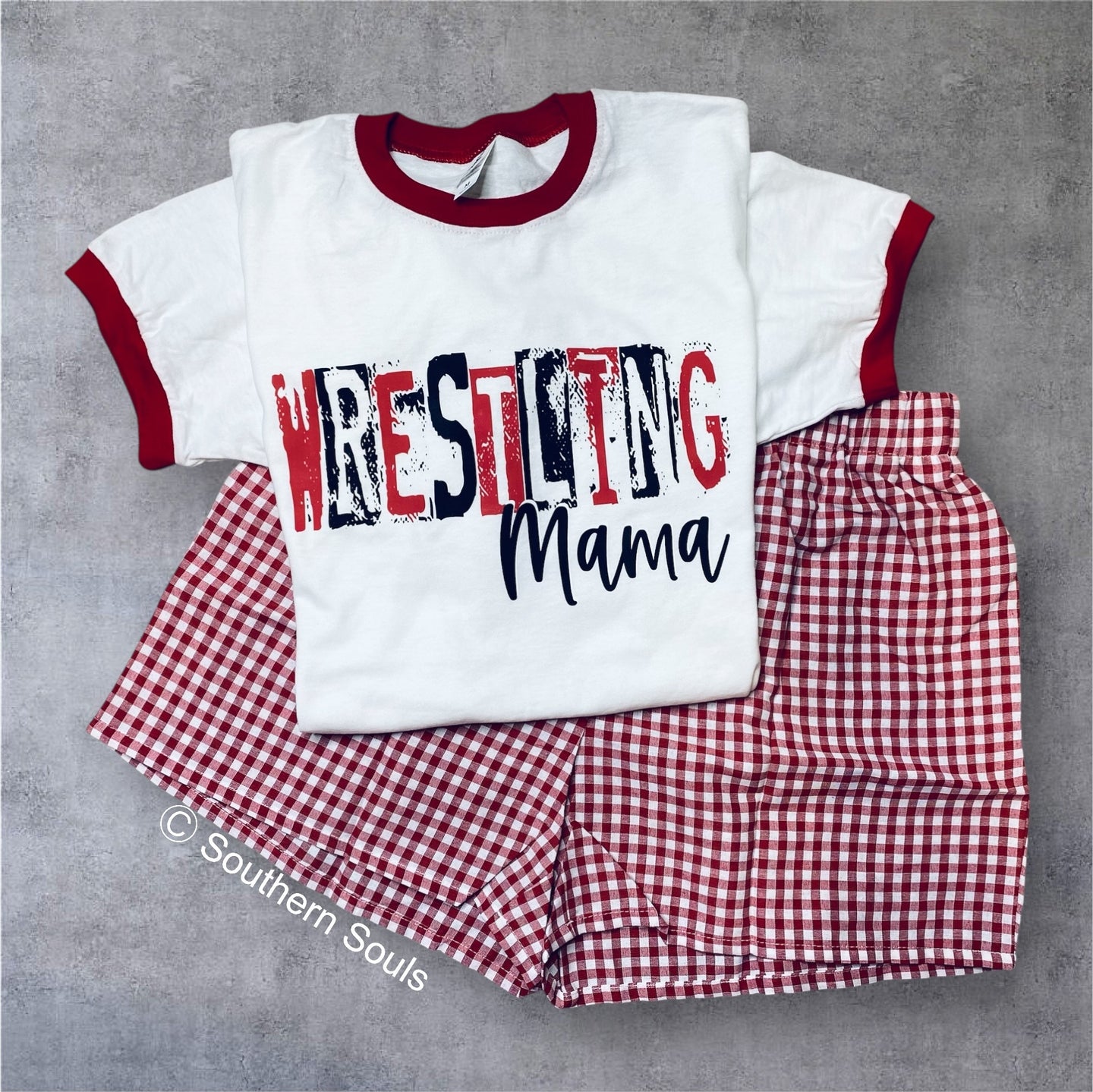 Wrestling Mama Ringer Tee - Red
