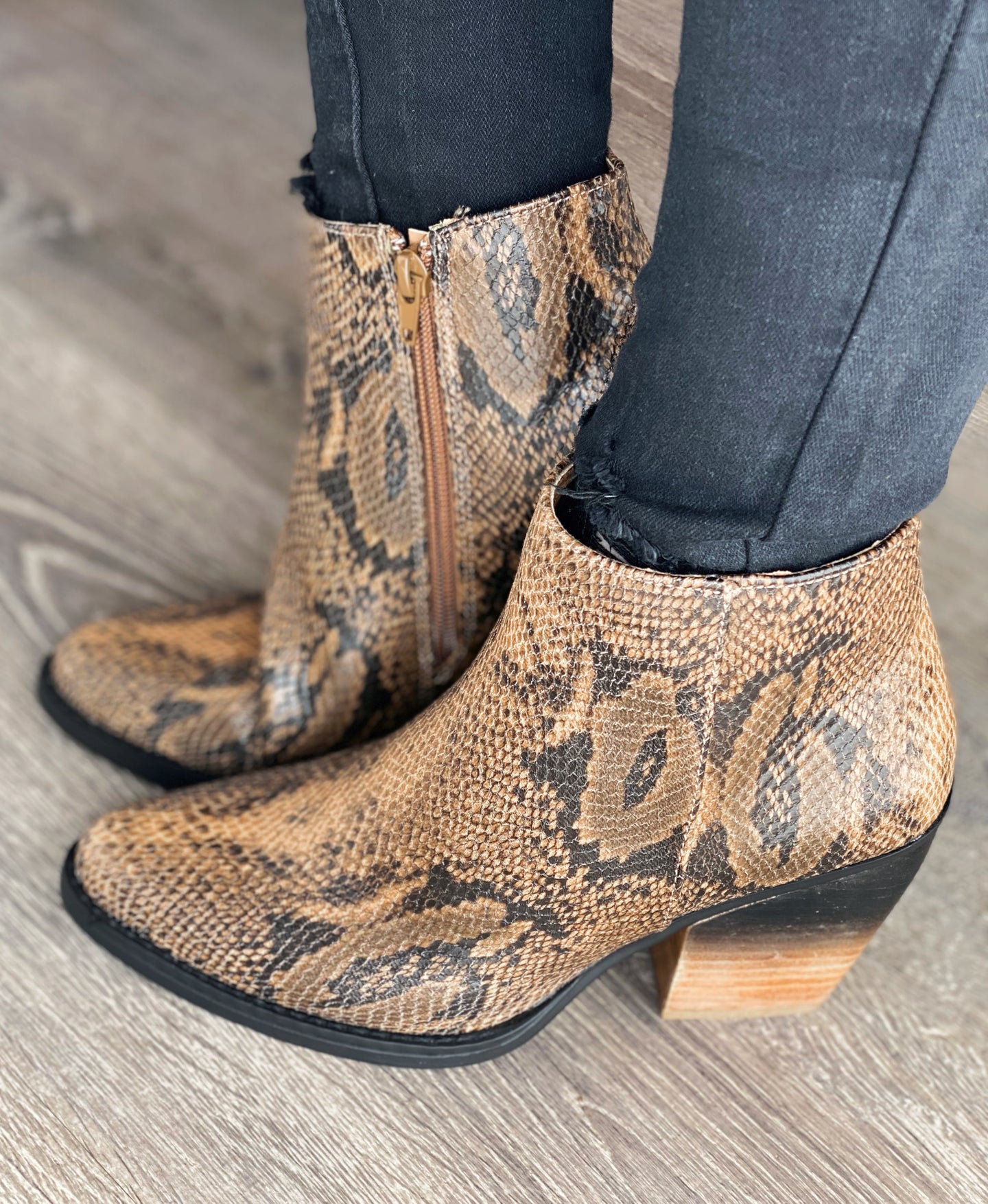 Two-Tone Snakeskin Ankle Bootie *Final Sale