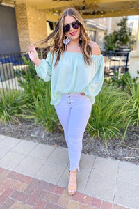 Chasing Fame Off The Shoulder Top - Mint *Final Sale