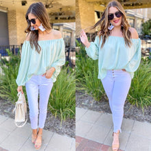 Load image into Gallery viewer, Chasing Fame Off The Shoulder Top - Mint *Final Sale
