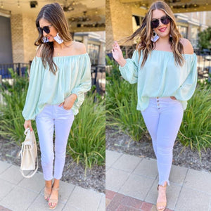 Chasing Fame Off The Shoulder Top - Mint *Final Sale